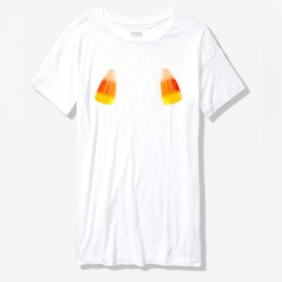 Victoria’s Secret PINK Women's White Graphic Tee Candy Corn - Picture 2 of 2
